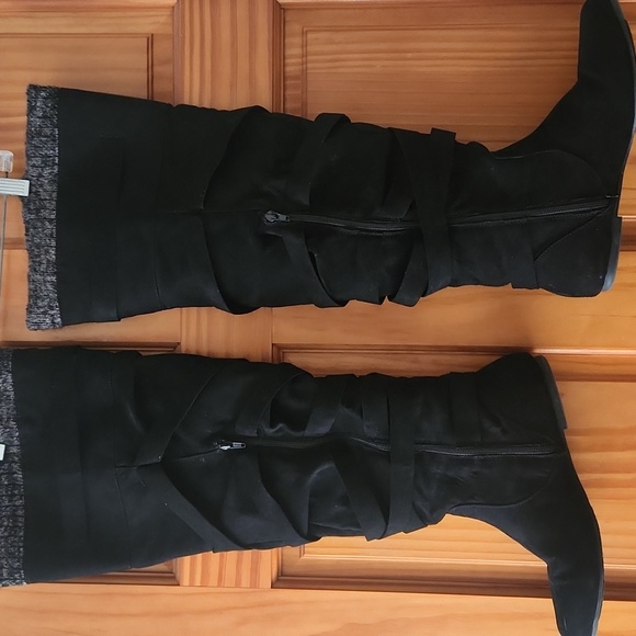 JustFab Jentry Black Over-the-Knee Boots with Buckle Detail - Picture 4 of 9